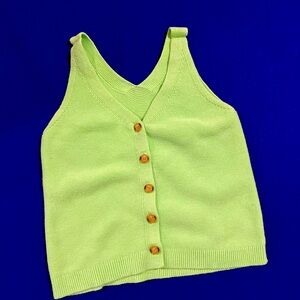 Lime Green Knit Tank Top with Buttons